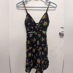 Black Floral Sundress with Pink & Green Bouquet Print